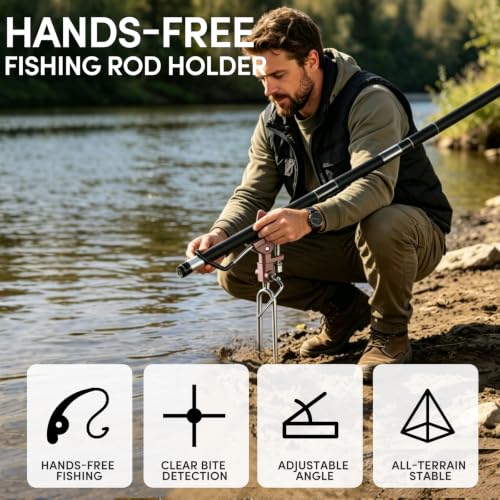 Catfish Rod Holder, Stainless Steel 360° Adjustable & Detachable Fishing Pole Holder for Bank, Boat, Beach, Shore & Ground, Gift for Men