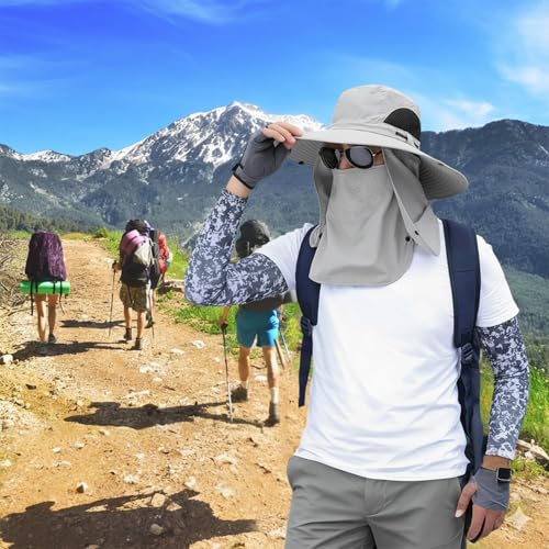 Sun Hat Unisex Face Coverage Shield Neck Flap Cap Garden Lawn Work Sports Hiking Fishing Hats - color: Light Grey