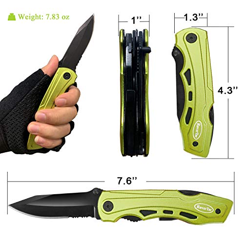 RoverTac 15-in-1 Pocket Multitool Knife - Folding Knife with Pliers, Bottle & Can Opener, Phillips Screwdriver + 9 Bits, Nylon Sheath - EDC Multi Tool for Camping, Hiking & DIY - Gifts for Men & Dad - style: Multi-Knife Pliers Green