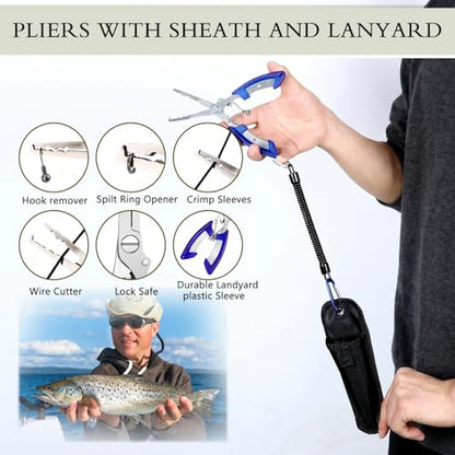 Gemscream 393 Pcs Fishing Tool Kit Fishing Backpack with Tackle Boxes Included Pliers Gear and Equipment Bait Rigs Fish Lip Gripper Lure Gear Kit Fish Hooks Remover Tools - color: Khaki