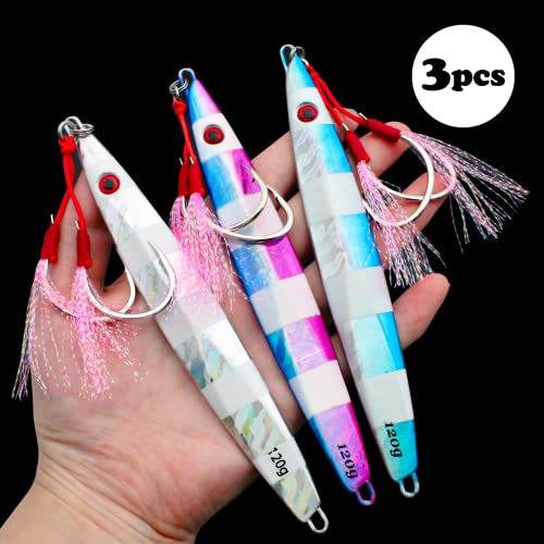Fishing Jigs Vertical Saltwater Jigs Vertical Jigging Spoon Fishing Tuna Lures Boat Fishing Artificial Lures for Tuna, Grouper, Dogtooth, Snapper, Bass, Salmon/60g, 80g,120g - color: colorful