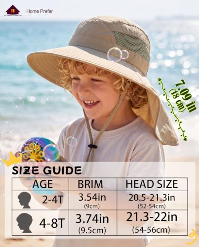 Home Prefer UPF50 Wide Brim Kids Sun Hat Neck Flap Boys Girls Sun Protection Hat for Beach Fishing - color: Khaki, size: 2-4T