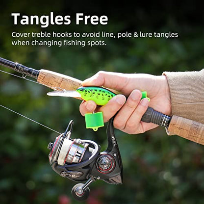 RUNCL Treble Hooks Covers Fishing Hooks Protector Treble Hook Safety Cap Hook Bonnets for Fishing Lures - Spring Design, Hollow Construction, Tangles Free, Fishing Hook Caps - color: Small (50pcs for 10#, 8#, 6#, 4# Treble Hooks)