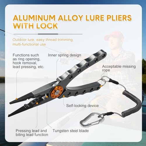 Lasnten 2 Pcs Fishing Pliers Saltwater Braid Cutters 7.8'' Fishing Hook Remover Split Ring Fishing Tools with Sheath and Lanyard Gear Gifts for Fish Line Cutting Boat Fly Ice Fishing (Gray) - color: Gray