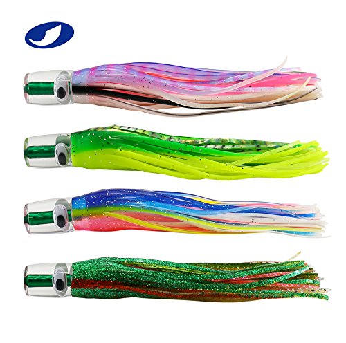 OCEAN CAT Saltwater Trolling Lure for Marlin Tuna Mahi Dolphin Durado Wahoo Trolling Lures Free Mesh Bag Offshore Big Game Lures - color: Mixed - Crystal Head - 10pcs