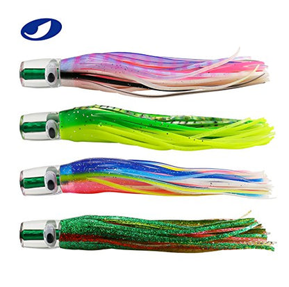 OCEAN CAT Saltwater Trolling Lure for Marlin Tuna Mahi Dolphin Durado Wahoo Trolling Lures Free Mesh Bag Offshore Big Game Lures - color: Mixed - Crystal Head - 10pcs