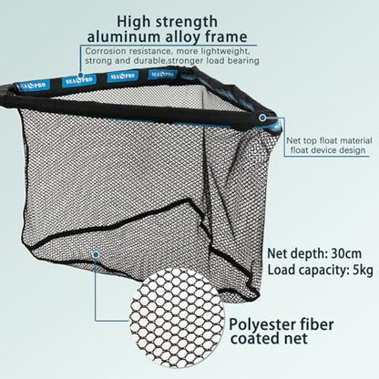 Floating Telescoping Rubber Fishing Net with Handle Lightweight Fly Fish Net Silicone Foldable Freshwater and Saltwater Extendable Fishpond Kayak Fish Landing Net - color: Floating Polyester Fiber Coated Net-Blue&Silver-36"