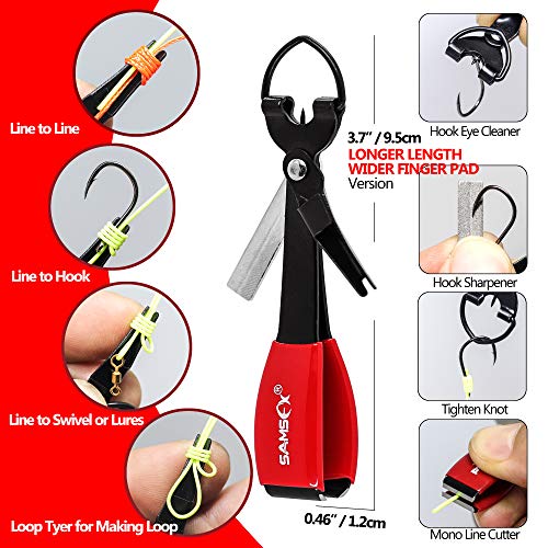 SAMSFX Aluminum Fishing Pliers Hook Remover Braid Line Cutter with Coiled Lanyard, Fly Fishing Knot Tying Tool & Retractors - color: 7'' Split Ring Nose, Red Handle