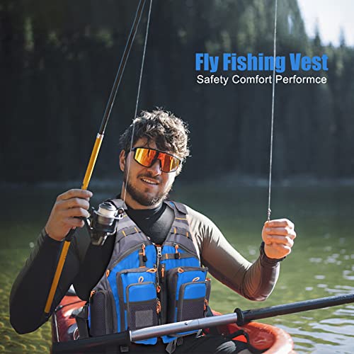 Lixada Fly Fishing Vest Fishing Jacket Breathable Polyester Mesh Design Fishing Vest - color: Blue