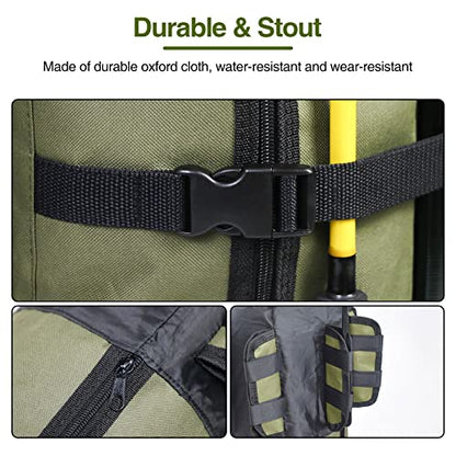 DONQL Fishing Rod Bags, Outdoor Fishing Pole Case, Multifunction Camping Portable Travel Carry Cases Backpack, Fishings Rod and Reel Case Holds 5 Poles & Rig Tackles, Fishings Gift for Men - color: Dark Green