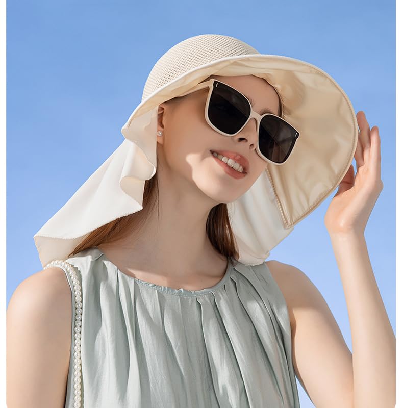 Women Wide Brim Sun Hat UV Protection Fishing Hiking Gardening Hat with Neck Flap Quick Dry Outdoor Cap