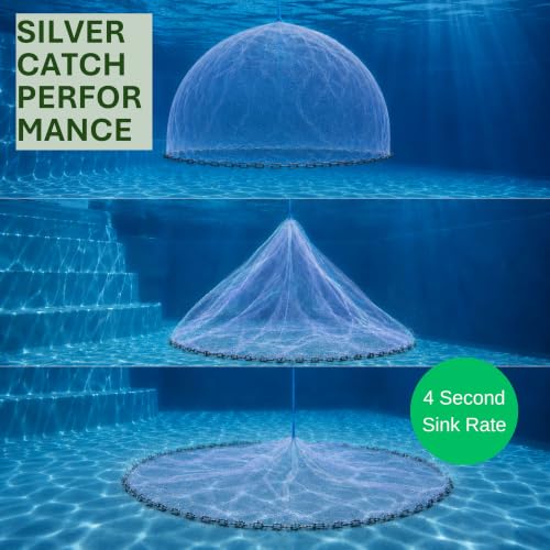 Cast Nets 4.5ft-10ft Radius|3/8",1/2",1" Mesh for Fishing with Chain Bottom, Salt Water Casting Fishing Net Gear, Easy Throw Nets Fishing Bait - Elite Series - size: 7' Radius | 3/8" Mesh