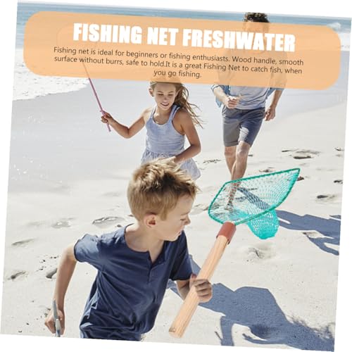 Totority Wood Handle Fishing Net 30cm Large Mesh Landing Net Portable Wear-Resistant Handheld Fishing Basket for Freshwater Fish Catching
