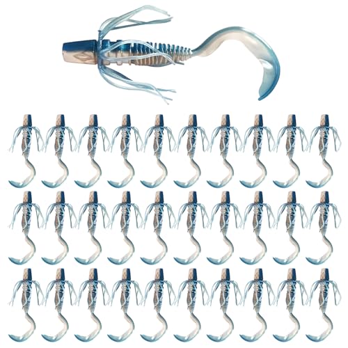 Eupheng 2.56Inch/3.56Inch Curly Style Tail Worms with Adjustable Skirt, Realistic Wavy Tail Soft Bait Grub Swimbaits, Slow Fall Action for Bass, Trout & Crappie - color: Blue, size: 3.15inch(8cm)/3.3g-30 Sets