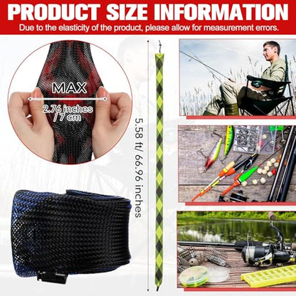 Woanger Lengthen Fishing Rod Sleeve Socks Covers Braided Mesh Rod Protector Fishing Tools Accessories for Bait Casting Sea - size: 67 x 0.18"