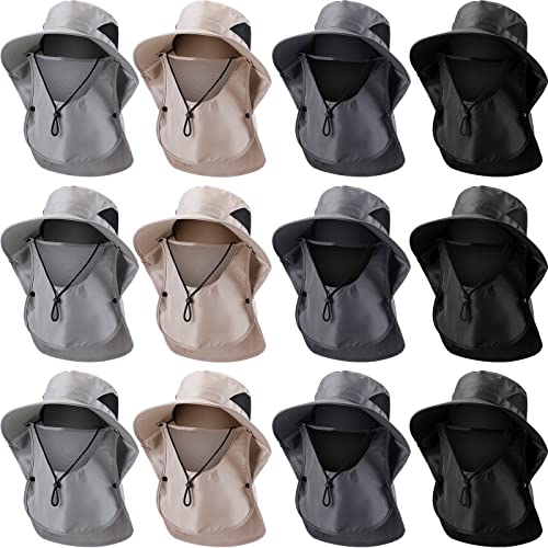 Xuhal 12 Pcs Fishing Sun Hat for Men Women Wide Brim UV Sun Protection Cap Summer Outdoor Hiking Hat Neck and Face Flap - color: Dark Gray, Light Gray, Beige, Black