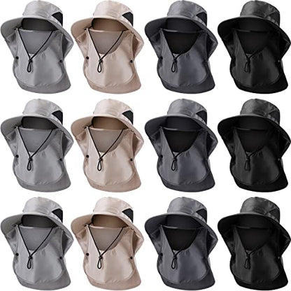 Xuhal 12 Pcs Fishing Sun Hat for Men Women Wide Brim UV Sun Protection Cap Summer Outdoor Hiking Hat Neck and Face Flap - color: Dark Gray, Light Gray, Beige, Black