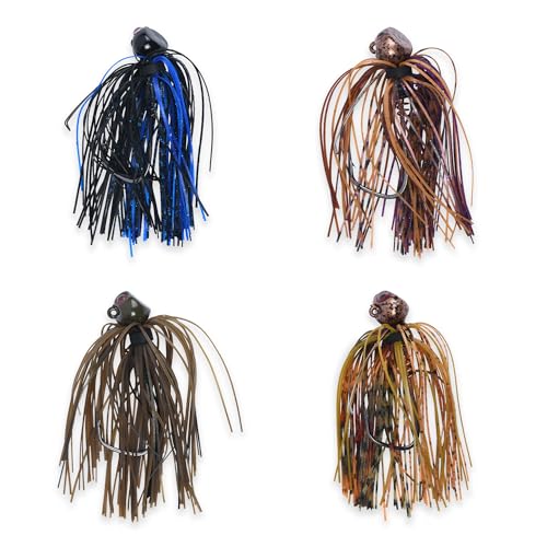 CPR Football Jig, Bass Jigs Weedless Fishing Lures Jigs for Bass Fishing - Crawfish Imitator with Flat Head & 3D Red Eyes, 5/0 Hook, 3/8 Oz - Pack of 4, Made in USA - size: 3/8 oz