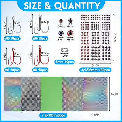 Unpainted Fishing Lures DIY Minnow Kit - 280/363pcs Blank Hard Crankbait Set Pliers Scissors,Treble Hooks,Split Rings,Stickers,3D Eyes for Making Lures DIY Fishing Tackle Kit - color: 280pcs kit