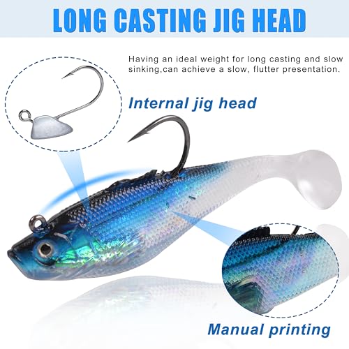 Pre-Rigged Swimbaits, 6/12pcs Paddle Tail Swim Baits Swim Shad Jig Head Fishing Lures Soft Plastic Swimbaits for Bass Trout Walleye Crappie - size: 2.36inch/0.13oz, style: 12pcs