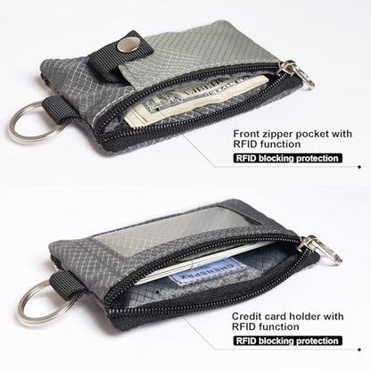 CHENSPRX Minimalist RFID Blocking Small Wallet with ID Window,WaterResistant Zip Id Case Wallet with Lanyard Keychain for Cards,Cash,Travel,Women,Men - color: Gray+DardGray