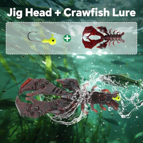 4.1" Crawfish Lure for Bass Fishing, Soft Plastic Craw Bait Kit with Removable Rattles & Jig Head, Reusable Bait Box for Freshwater Bass - color: blue+red+green