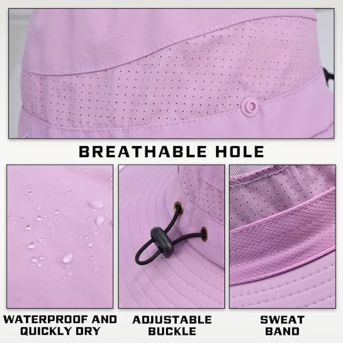 Sun Hats for Men Women, UPF50+ Protection Safari Hat,Wide Brim Fishing Hat with Neck Flap,Bucket Hats for Beach Hiking - color: Purple