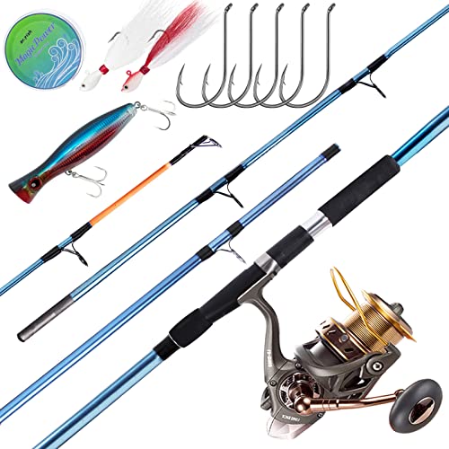 Dr.Fish Surf Fishing Rod and Reel Combos Saltwater Fishing Gear Set 12ft Surf Rod 10000 Reel Offshore Inshore Casting Pole Beach Casting Spinning Pole Kit Equipment Set Striper Pompano Flounder - color: Blue Fishing Rod