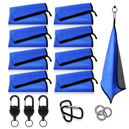 mayoken® 9 Pack Blue Fishing Towels with Clips & Zinger Retractors, Quick-Dry Absorbent Microfiber Bait Towels for Fishing, Boating, Kayaking, Camping & Hiking - color: 9pcs-blue