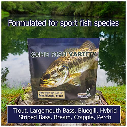 Natural Waterscapes Game Fish Food Variety | Pond and Lake Fish Food Pellets | 7 lb Resealable Bag | Feed to Bass, Bluegill, Trout | Floating Pellets