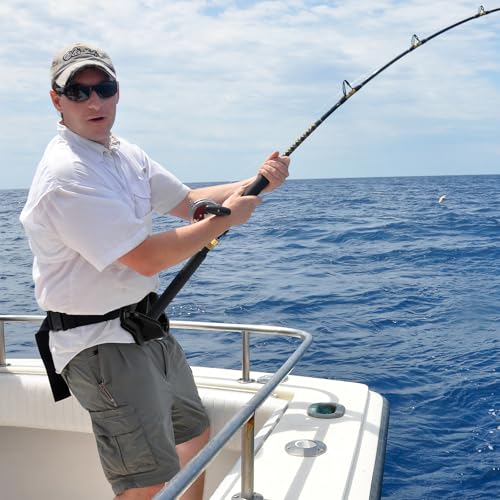 SANLIKE 2PCS Adjustable Fishing Fighting Belt ABS Rod Waist Support Tackle | Soft EVA cushion eases belly pressure, quick adjust waist strap, deep rod slot, bonus metal clip for small tackle storage - color: Black Fishing Belt & Silver Hook Remover