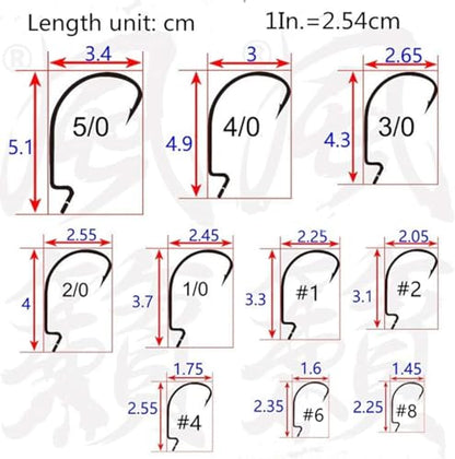 Toasis Fishing EWG Offset Soft Lure Worm Hook Assorted Sizes Pack of 50 - size: 2/0