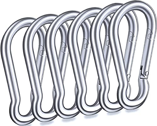 Black & Silver Zinc-Galvanized Heavy Duty Bushcraft Carabiner Spring Snap Clip Link Hooks 200-500lb Load 2, 6 & 12 Packs - color: 8cm (3.15in) Silver 6 Pack