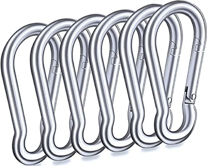 Black & Silver Zinc-Galvanized Heavy Duty Bushcraft Carabiner Spring Snap Clip Link Hooks 200-500lb Load 2, 6 & 12 Packs - color: 8cm (3.15in) Silver 6 Pack