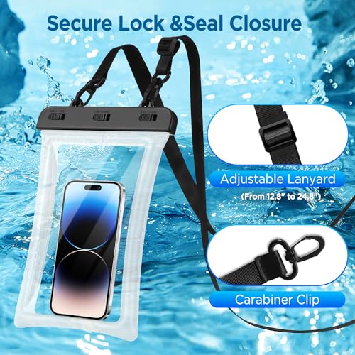CACOE Floatable Waterproof Phone Pouch 2 Pack Up to 10.0", Black+Black | Floatable, IPX8 Waterproof Phone Case,Adjustable Lanyard,Dry Bags for Beach/Cruise/Travel/Camping/Kayak/Vacation Essentials - color: Black+Black-#2, size: Up to 10.0"-Floatable
