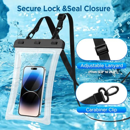 CACOE Floatable Waterproof Phone Pouch 2 Pack Up to 10.0", Black+Black | Floatable, IPX8 Waterproof Phone Case,Adjustable Lanyard,Dry Bags for Beach/Cruise/Travel/Camping/Kayak/Vacation Essentials - color: Black+Black-#2, size: Up to 10.0"-Floatable
