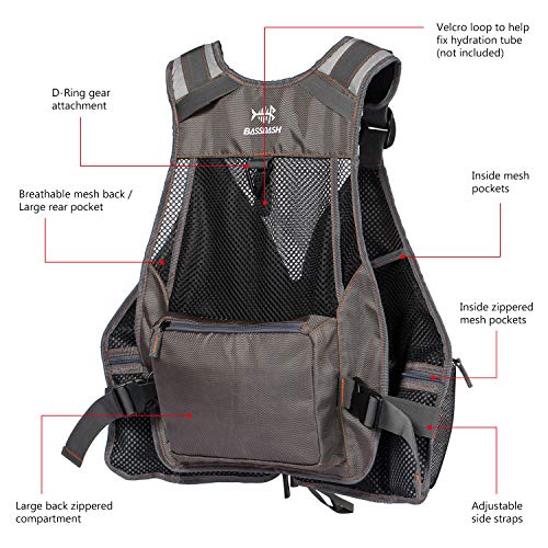 BASSDASH Strap Fishing Vest Adjustable for Men and Women, for Fly Bass Fishing and Outdoor Activities - color: Brown