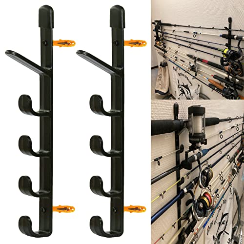 1Pair Fishing Rod Storage Rack, Horizontal Wall Mount Fishing Pole Holder Storage Organizer for Garage & Cabin & Basement - Holds up to 5 Rod - Easy to Install . Hardware included.
