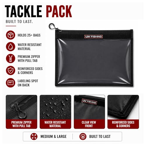 Fishing Tackle Storage Bags - Clear, 6 Pack | Zip Bags for Organizing Baits and Tackle. Extremely Durabality. Holds 30+ bags of baits. (10x12in, 6, Piece) - size: 10 x 12in