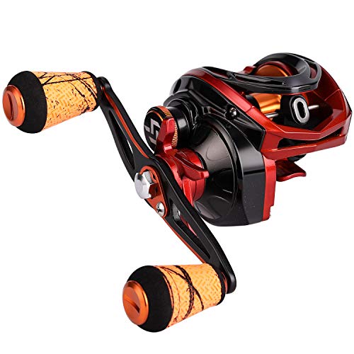 Sougayilang Baitcasting Reels - Colorful Fishing Reel, 8.0:1/7.3:1 Gear Ratios, 9+1 BB, Magnetic Braking System - color: Orange- Left Handed