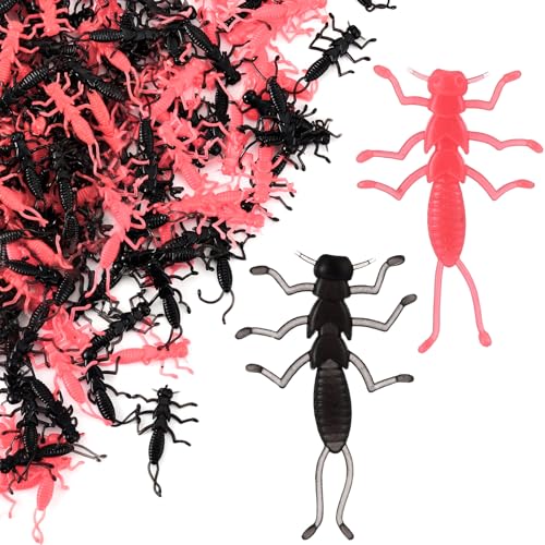 Simgoing 100 Pcs Soft Plastic Stonefly Scented Crappie Fishing Soft Plastic Stonefly Bass Crawfish Lures Crappie Worms Lure Bait Fishing Equipment Set - color: Black and Pink