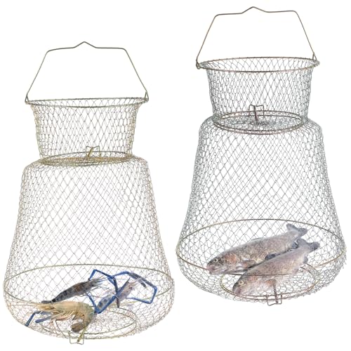 2 Pack Galvanized Steel Wire Fish Baskets, Collapsible Wire Fish Baskets, Portable Fishing Basket Fishing Net Cage