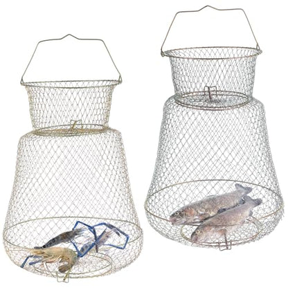 2 Pack Galvanized Steel Wire Fish Baskets, Collapsible Wire Fish Baskets, Portable Fishing Basket Fishing Net Cage