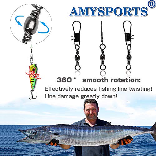 AMYSPORTS Fishing Tackle Barrel Swivel Snap High Strength Snap Swivel Saltwater Stainless Steel Fishing Barrel Snaps Interlock Snaps Freshwater Leader Lure Connnector Accessories - size: Size2 (55lb) 50 pcs
