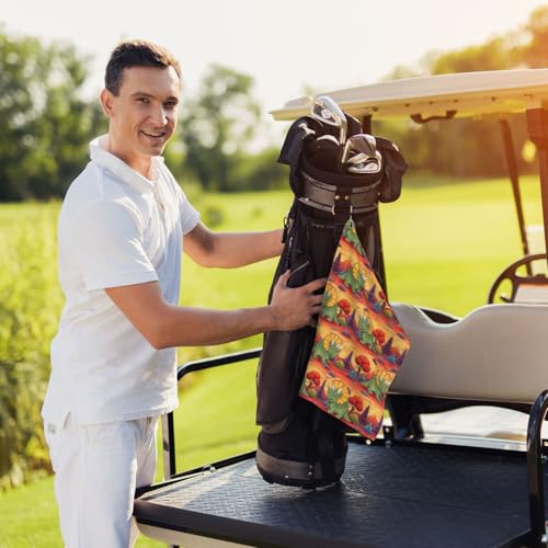 Triceratops Dinosaur Golf Towel 16" X 24" with Clip Golfer Bags Accessories Gifts - color: Triceratops Dinosaur