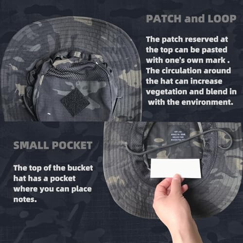 Camo Boonie Sun Hat with Face Mask UV Protection Fishing Hat Bucket Hat for Hunting Hiking Military Tactical Safari - color: Camo Cp Black