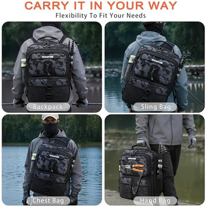 Fishing Backpack with Tackle Boxes & Lures Kit Lightweight 25L Tackle Bag with Fishing Gear and Rod Holder, Fish Gifts for Men Woman-Camo Backpack - color: Camo Backpack