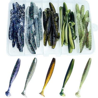 Fishing Soft Plastic Lures, Paddle Tail Swim Baits for Bass Fishing,Paddle Tail Swimbaits for for Bass Trout Walleye Lures, 30/50pcs Soft Plastic Baits with Box - color: A:1.97in/0.042oz-50pcs