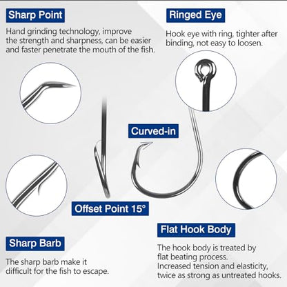Circle Hooks Freshwater Saltwater Fishing Hooks 2X Strong High Carbon Steel Offset Catfish Fishing Hooks, Variety of Different Sizes - color: 160pcs hooks clips kit