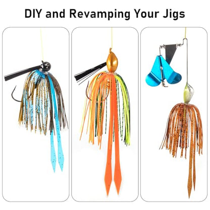 Dr.Fish 15 Pack Replacement Jig Skirts with Tail 88-Strands Silicone Quick Change Fishing Umbrella Skirts for Spinnerbaits Bass Jig Lure Making Supplies - color: Black&Blue-15 Pack